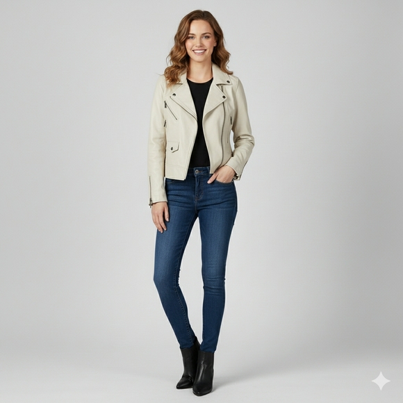 Bod & Christensen Jackets & Blazers - *Bod & Christensen Elegant Cream Leather Biker Jacket – Size L